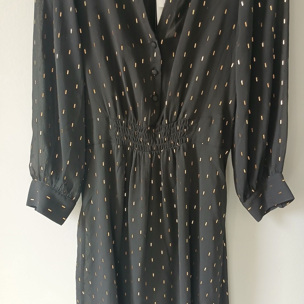 Banana Republic Women's Size XS Black Gold Metallic Blouson Dress Lined NWT!!! - Picture 6 of 16